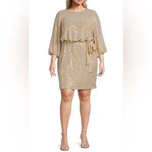 Jessica Howard 3/4 Split Sleeve Boat Neck Tie Waist Blouson Dress size 14